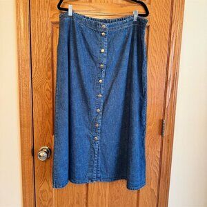 Cabin Creek Women's 2XL Blue Denim A-Line Midi Skirt Vintage Casual